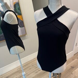 Zara Black Cross-Neck Bodysuit
